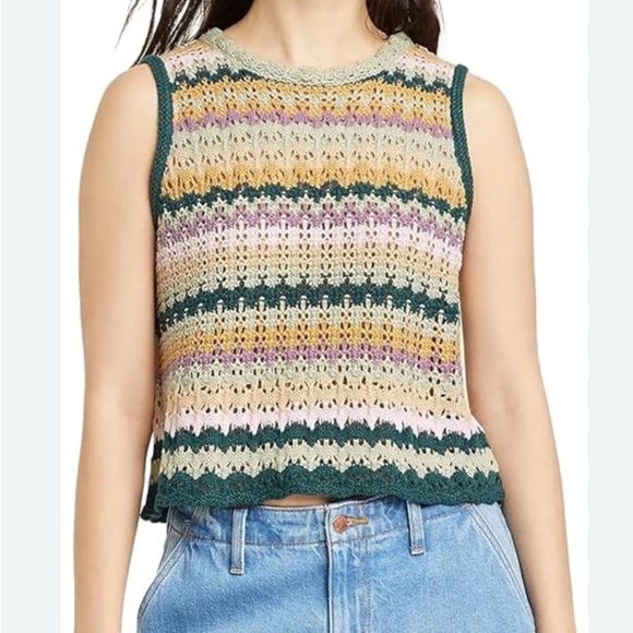 Universal Thread Green and Pink Cropped Ribbed Tank Top - Picture 1 of 3
